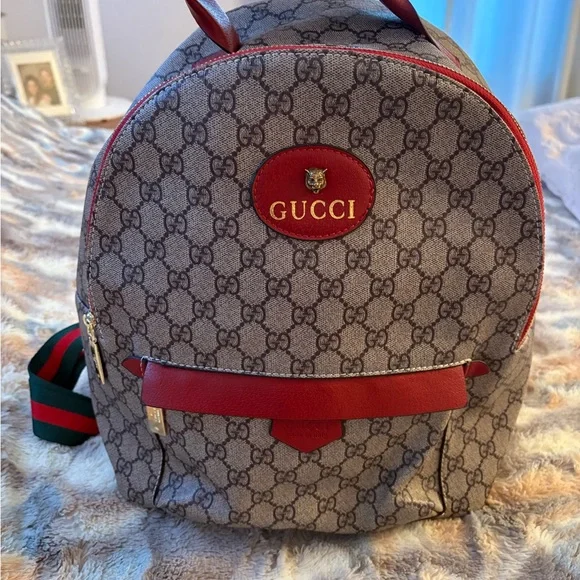 Gucci Gray and Red Backpack - Picture 1 of 5